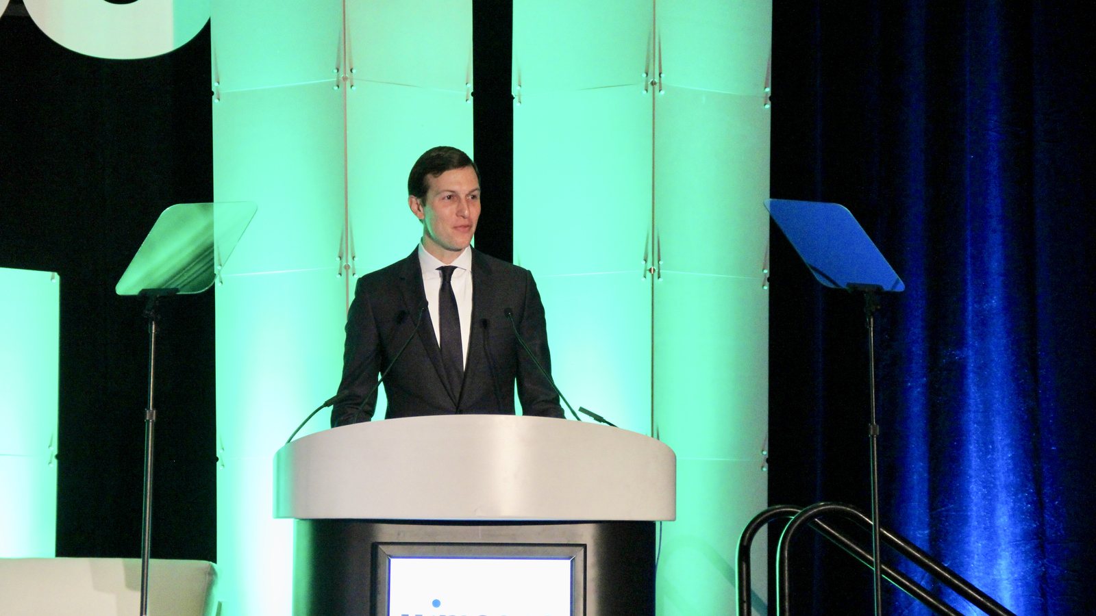 Jared Kushner speaks at a lectern at the HIMSS18 health IT conference in Las Vegas in March 2018
